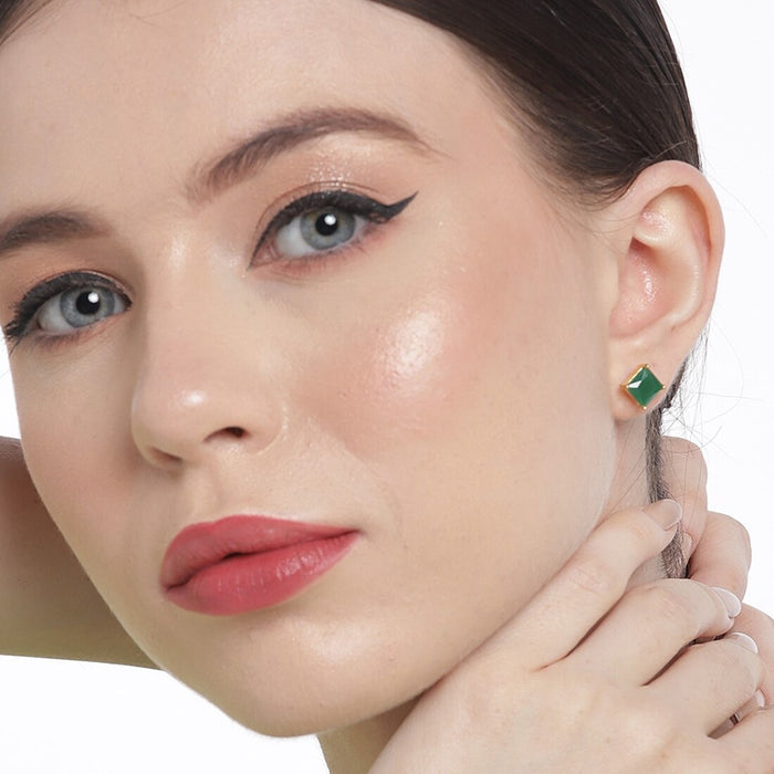 Golden Elegance Gold-Plated 925 Sterling Silver Green Cubic Zirconia Stud Earrings