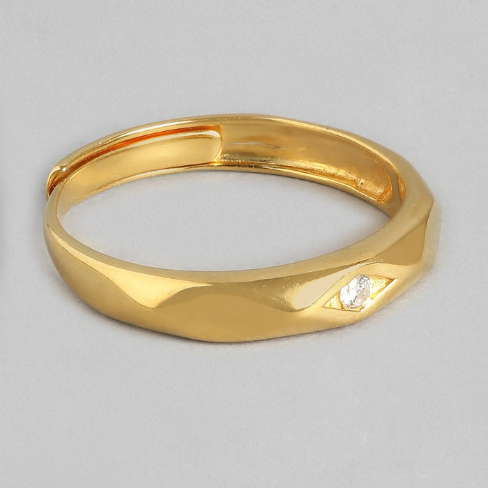 Golden Embrace 925 Sterling Silver Gold-Plated Cubic Zirconia Couple Ring (Adjustable)