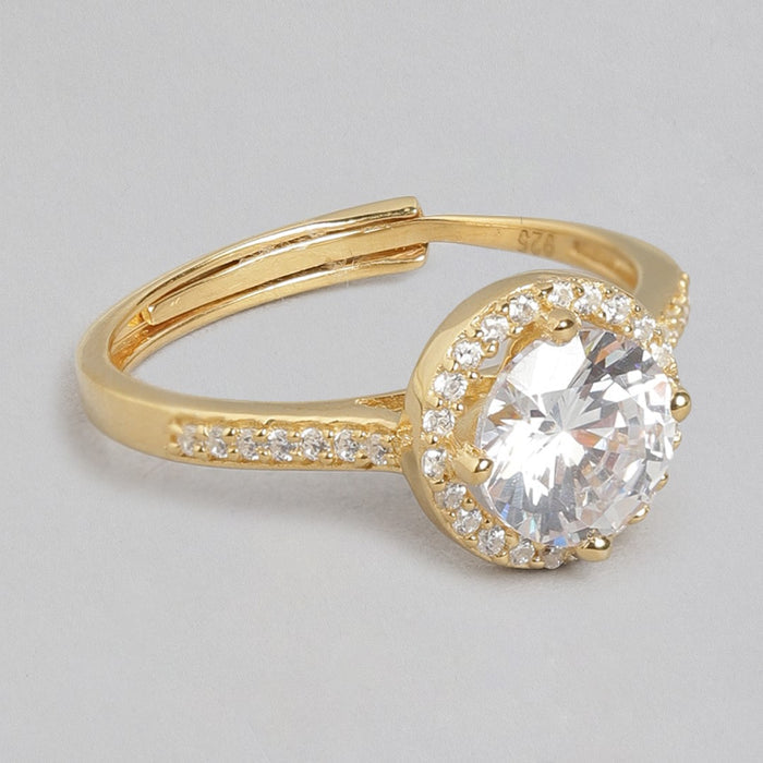 Golden Embrace 925 Sterling Silver Gold-Plated Cubic Zirconia Couple Ring (Adjustable)