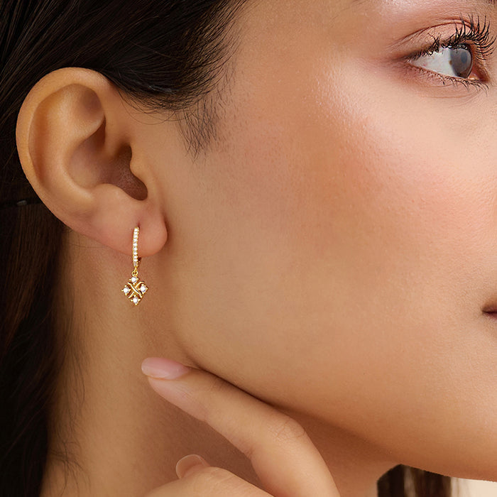 Golden Flowerfall CZ Gold Plated 925 Silver Hoop Earrings