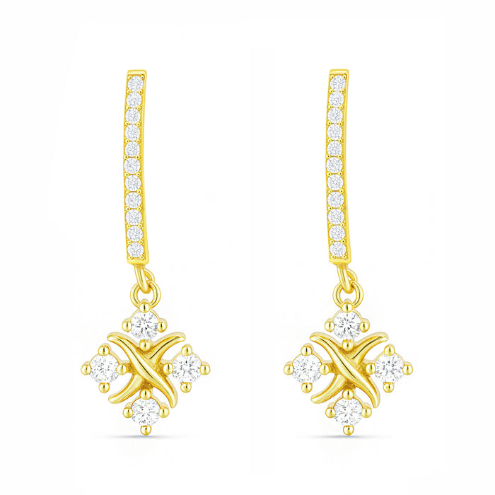 Golden Flowerfall CZ Gold Plated 925 Silver Hoop Earrings