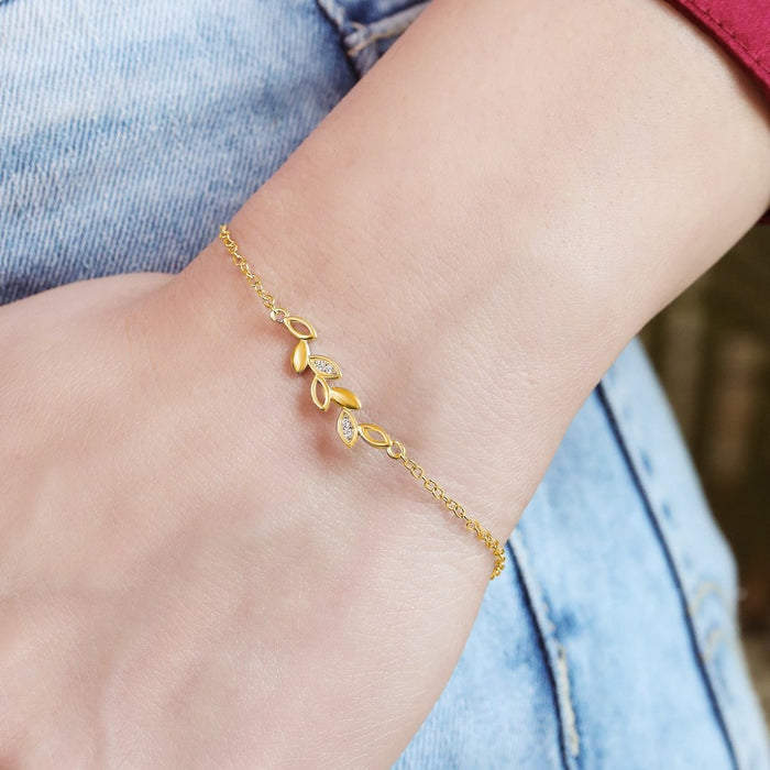 Golden Foliage 925 Sterling Silver Gold-Plated Leaf Bracelet