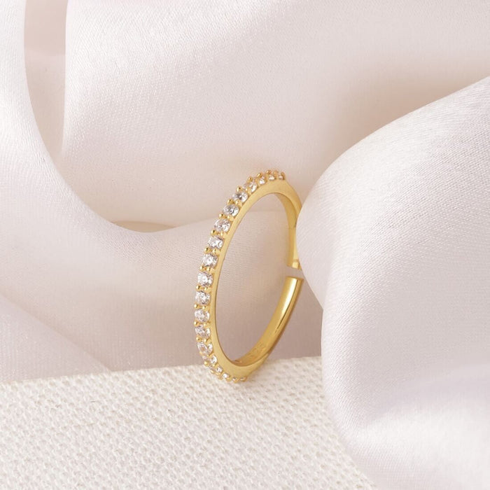 Golden Glamour Cubic Zirconia Gold Plated Sterling Silver Ring (Adjustable)