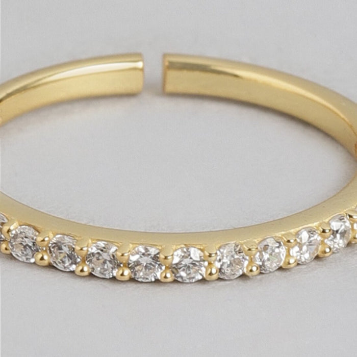 Golden Glamour Cubic Zirconia Gold Plated Sterling Silver Ring (Adjustable)
