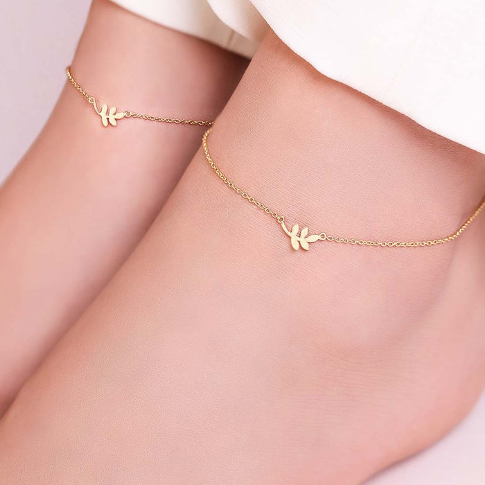 Golden Glow Leaf Gold Plated 925 Sterling Silver Anklet
