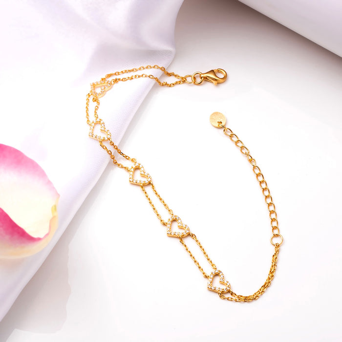 Golden Heartbeat 925 Sterling Silver Gold-Plated Heart Bracelet