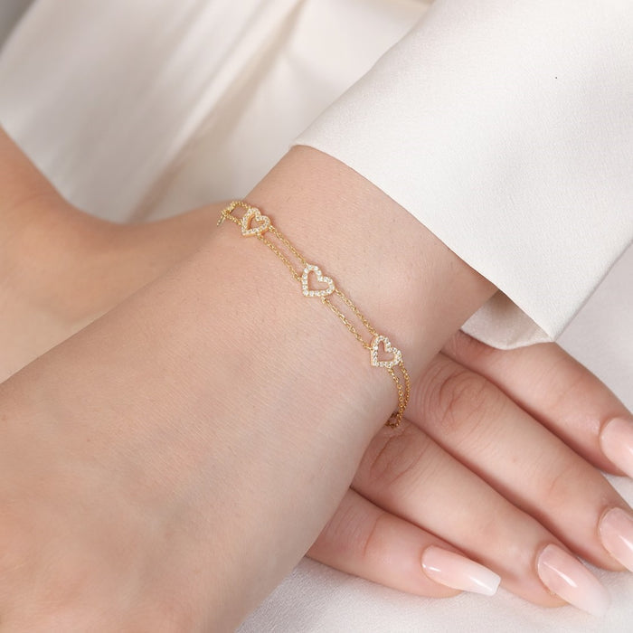 Golden Heartbeat 925 Sterling Silver Gold-Plated Heart Bracelet