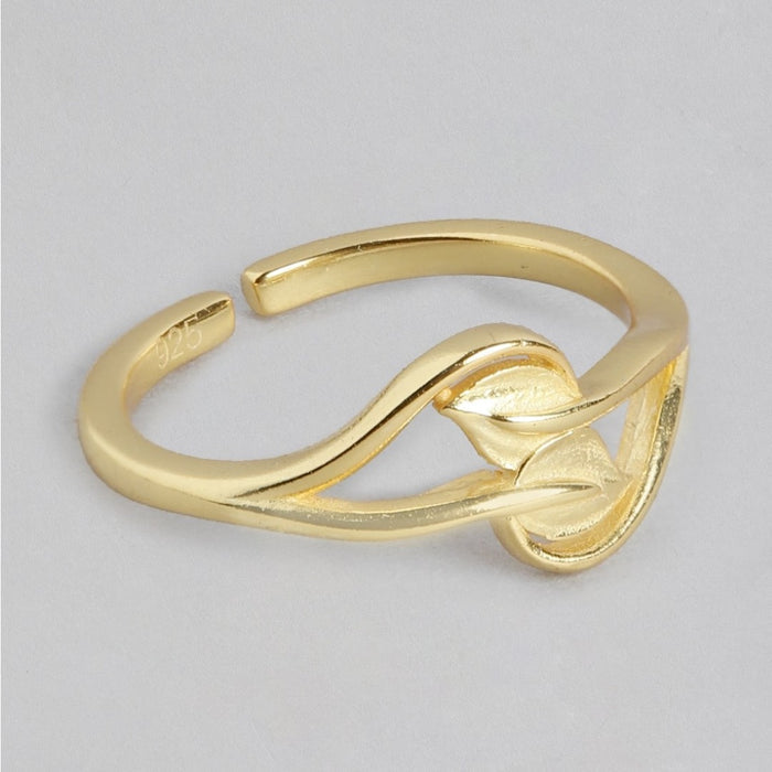 Golden Leafy Elegance 925 Sterling Silver Gold-Plated Women's Ring (Adjustable)