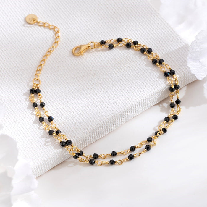 Golden Linkage Gold-Plated 925 Sterling Silver Bracelet with Beaded Chain