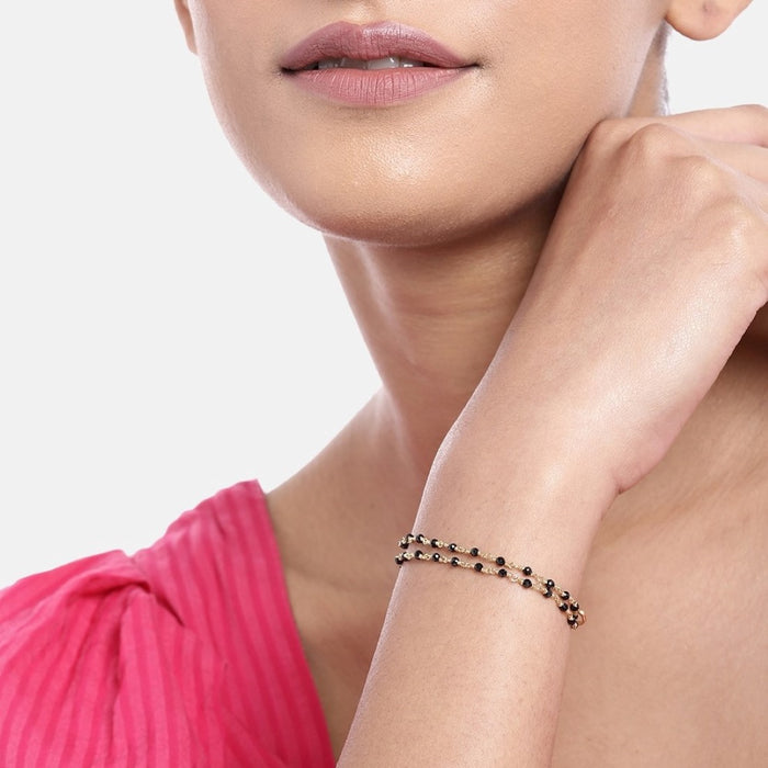 Golden Linkage Gold-Plated 925 Sterling Silver Bracelet with Beaded Chain