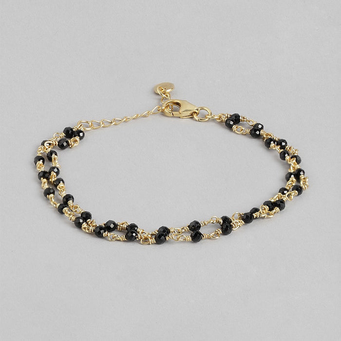 Golden Linkage Gold-Plated 925 Sterling Silver Bracelet with Beaded Chain