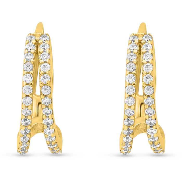 Gold plated 925 Sterling Silver hoop earrings for women with double row sparkling stones – Zavya