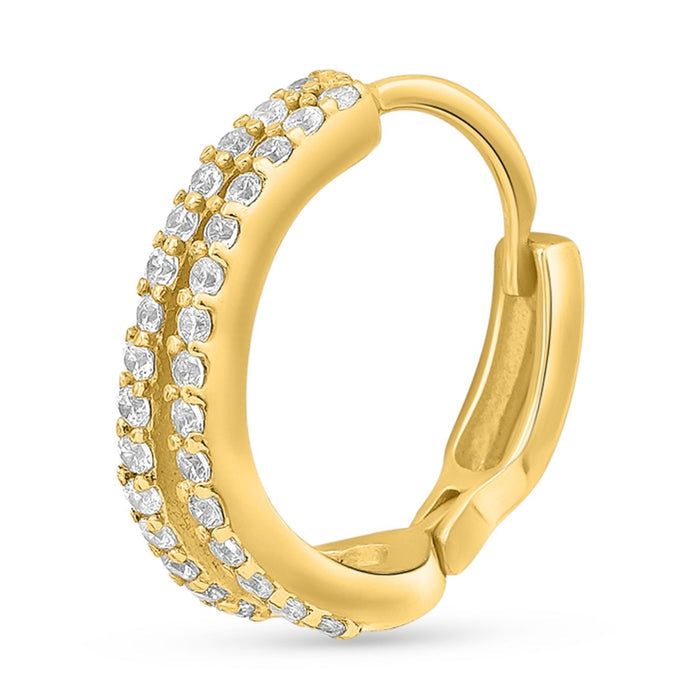 Gold plated 925 Sterling Silver hoop earrings for women with two rows of sparkling stones – Zavya
