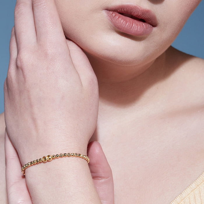 Golden Love Beads 925 Silver Stretchable Bracelet