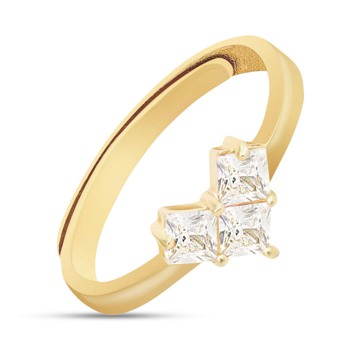 Adjustable gold-plated 925 Sterling Silver ring for women with three square cubic zirconia stones. – Zavya