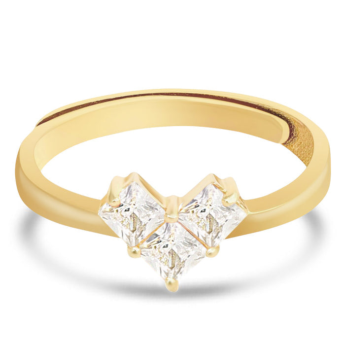 Adjustable gold-plated 925 Sterling Silver ring for women with heart-shaped cubic zirconia. – Zavya