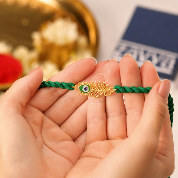 Golden Morpank Silver Rakhi for bhai