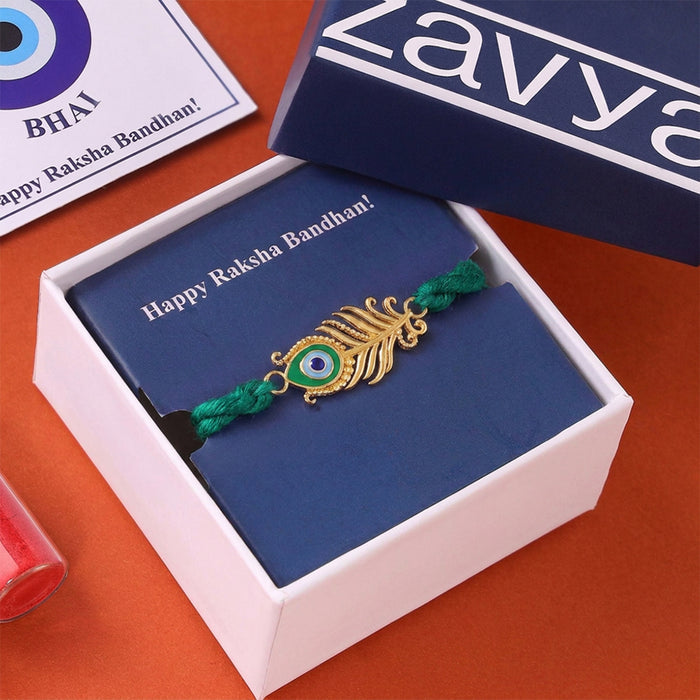 Golden Morpank Silver Rakhi for bhai