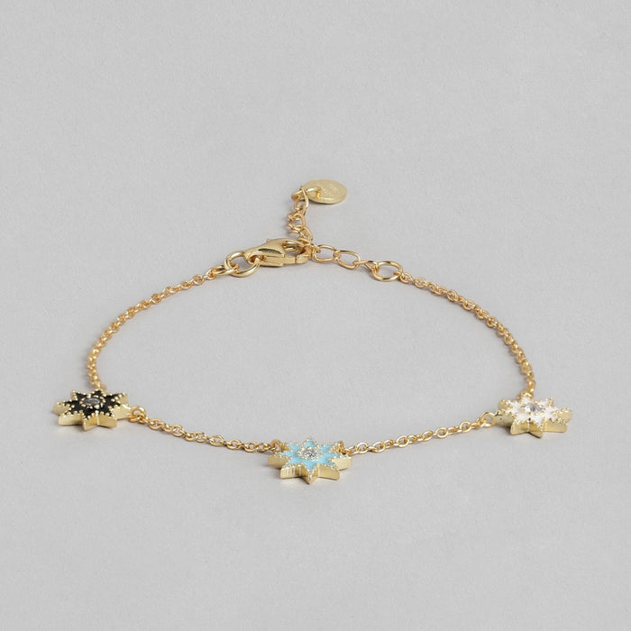 Golden Night Sky CZ Star Charms 925 Sterling Silver Gold Plated Bracelet