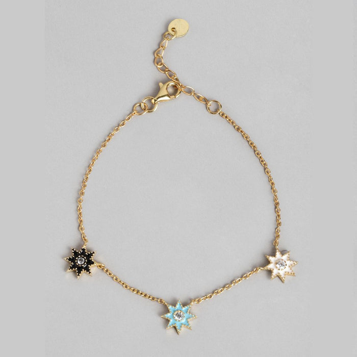 Golden Night Sky CZ Star Charms 925 Sterling Silver Gold Plated Bracelet