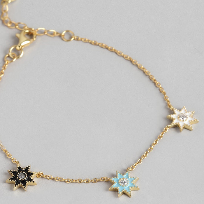 Golden Night Sky CZ Star Charms 925 Sterling Silver Gold Plated Bracelet