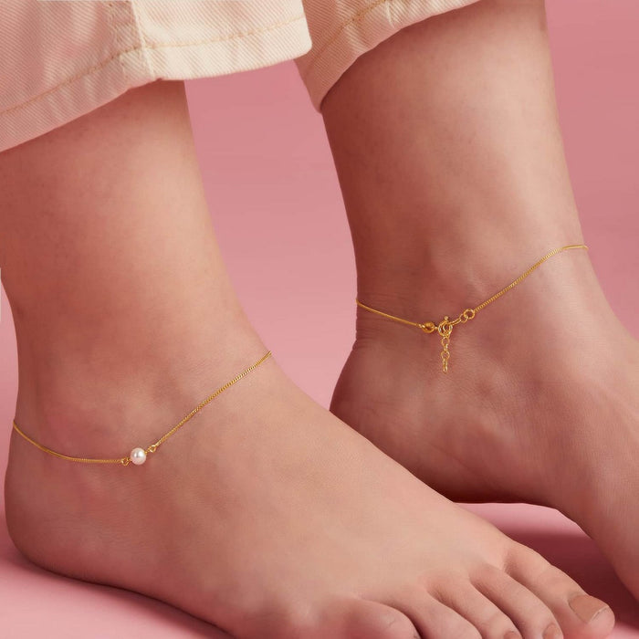 Golden Pearl Steps Gold Plated 925 Silver Chained Anklet