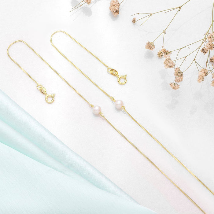 Golden Pearl Steps Gold Plated 925 Silver Chained Anklet