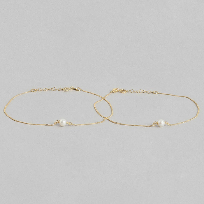 Golden Pearl Steps Gold Plated 925 Silver Chained Anklet