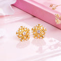 Golden Petal Radiance 925 Sterling Silver CZ Flower Earrings