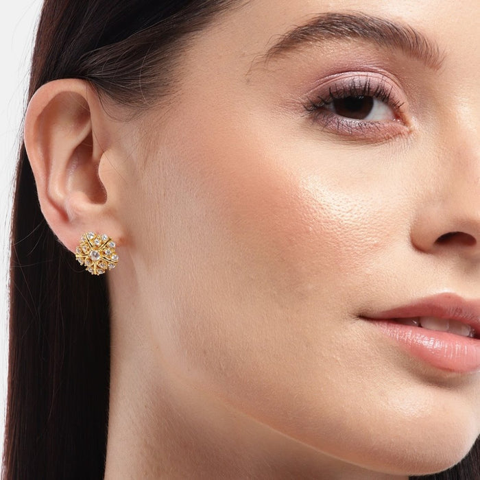 Golden Petal Radiance 925 Sterling Silver CZ Flower Earrings