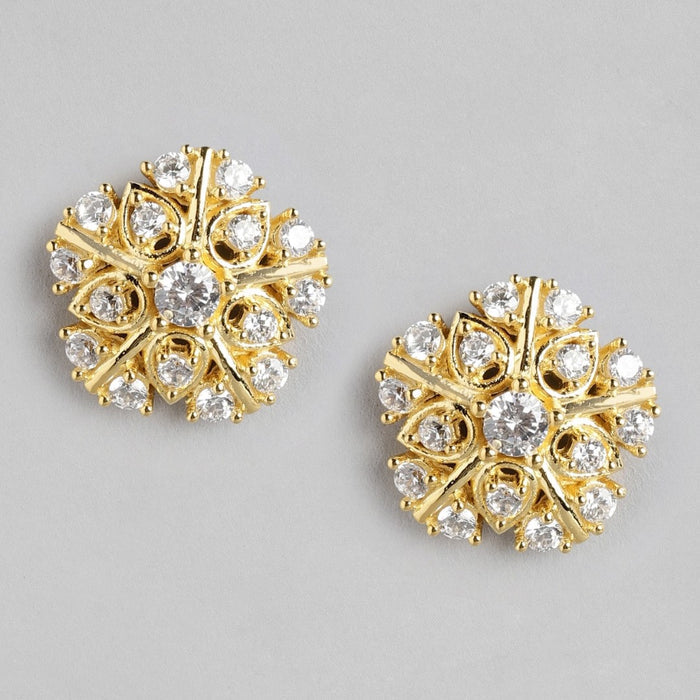 Golden Petal Radiance 925 Sterling Silver CZ Flower Earrings