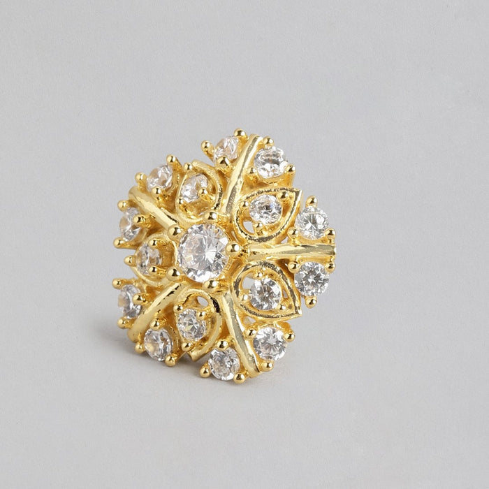 Golden Petal Radiance 925 Sterling Silver CZ Flower Earrings
