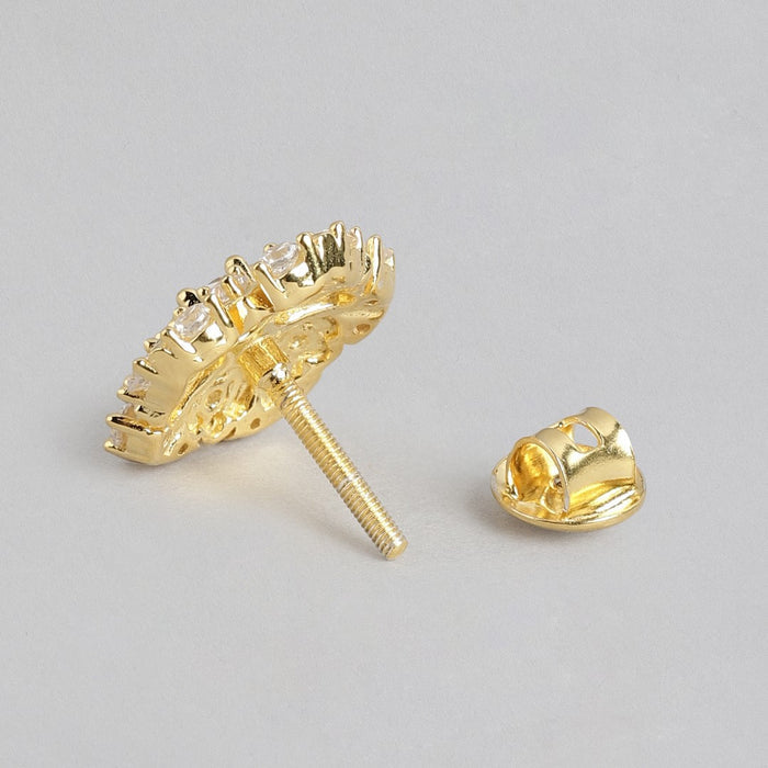 Golden Petal Radiance 925 Sterling Silver CZ Flower Earrings