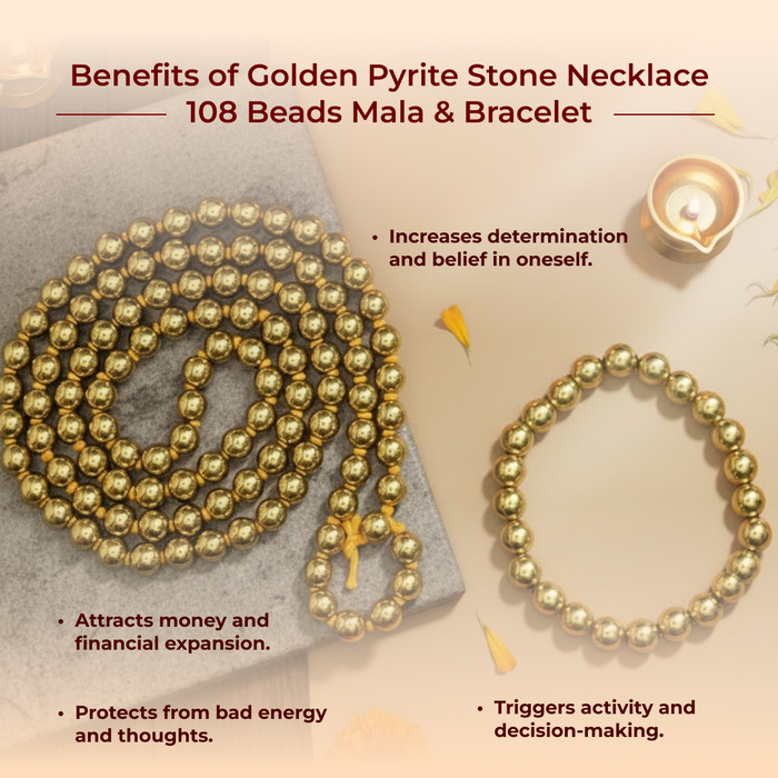 Golden Pyrite Stone Necklace 108 Beads Mala & Bracelet - view 2