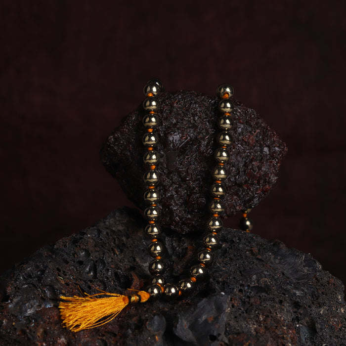 Golden Pyrite Stone Necklace 108 Beads Mala - view 2