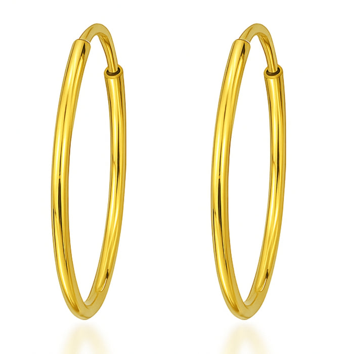 Two smooth golden 925 Sterling Silver hoop earrings for women. Classic everyday fine jewellery – Zavya