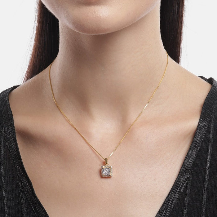 Golden Radiance Adjustable Gold-Plated CZ 925 Sterling Silver Pendant with Chain