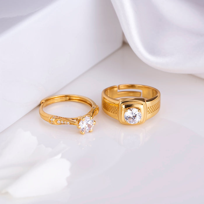 Golden Radiance CZ Gold Plated 925 Silver Couple Ring (Adjustable)