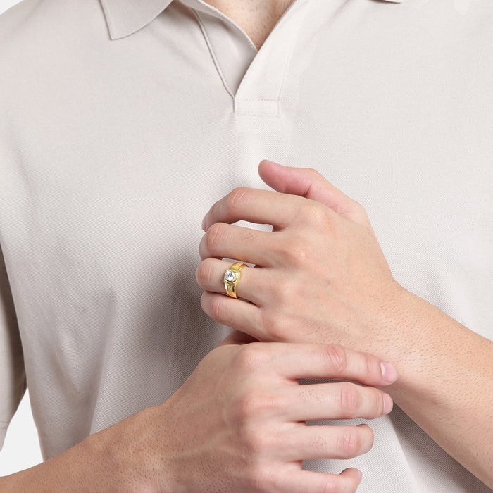 Golden Radiance CZ Gold Plated 925 Silver Couple Ring (Adjustable)