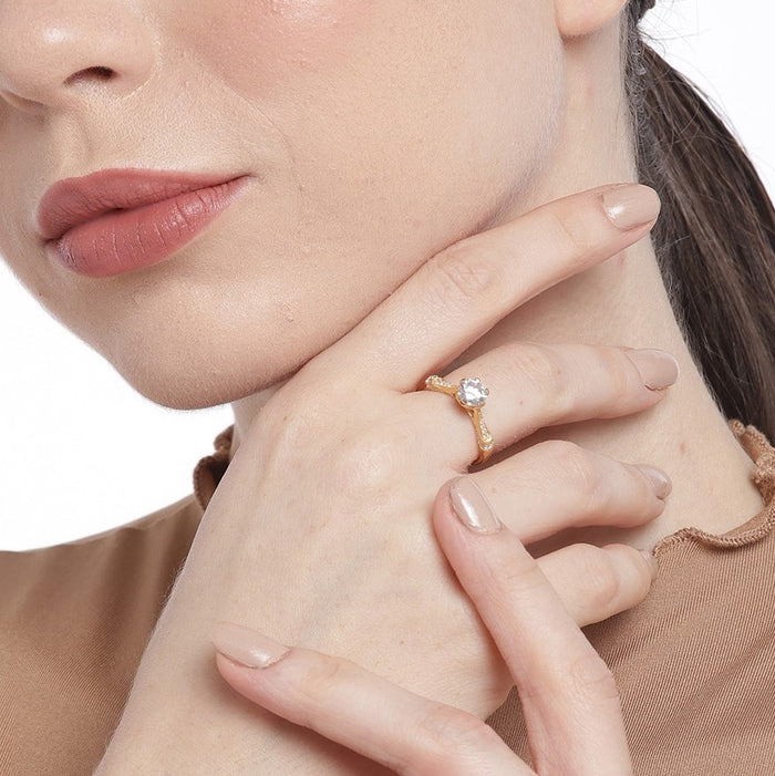 Golden Radiance CZ Gold Plated 925 Silver Couple Ring (Adjustable)