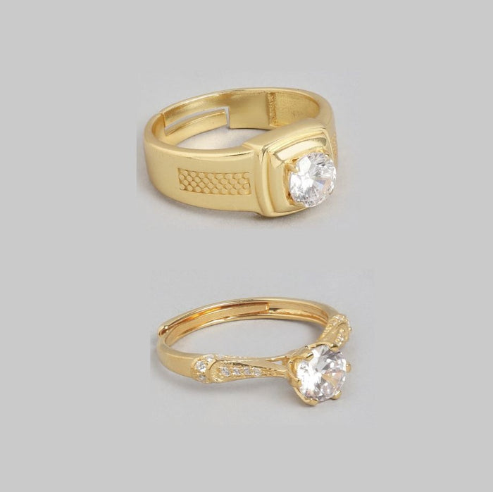 Golden Radiance CZ Gold Plated 925 Silver Couple Ring (Adjustable)