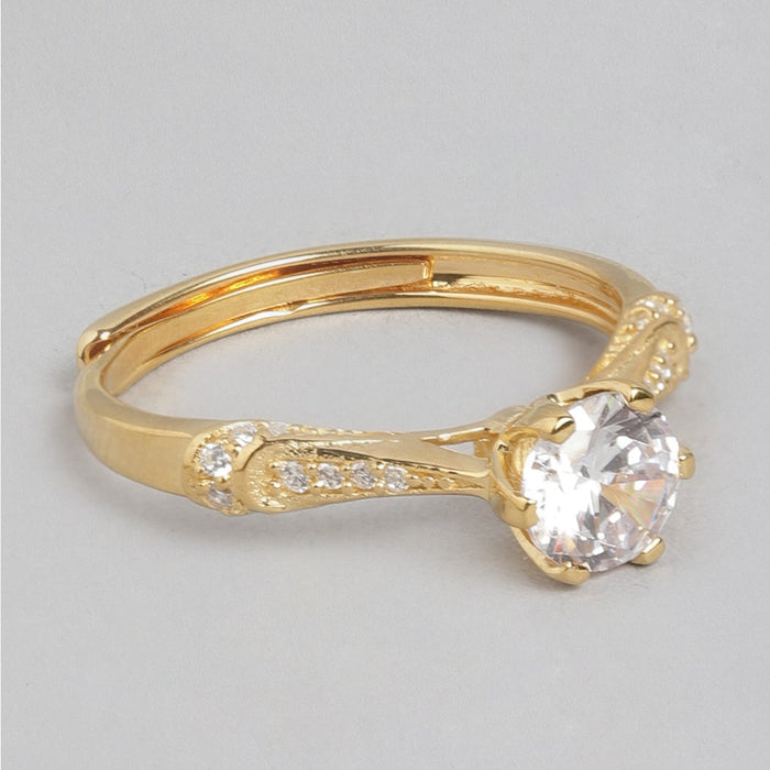 Golden Radiance CZ Gold Plated 925 Silver Couple Ring (Adjustable)