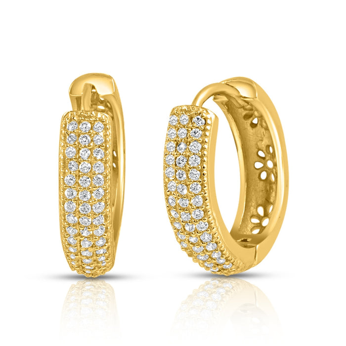 Gold-plated 925 Sterling Silver hoop earrings for women studded with sparkling clear stones – Zavya