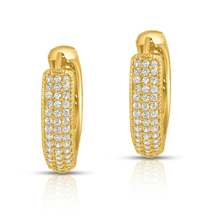 Gold-plated 925 Sterling Silver hoop earrings for women, studded with sparkling clear stones. – Zavya