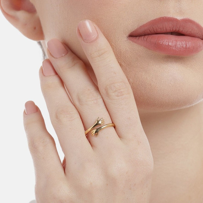 Golden Radiance Gold Plated 925 Sterling Silver Hug Ring (Adjustable)