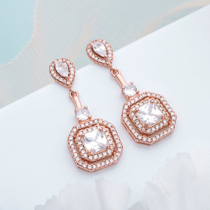 Golden Radiance Square Cubic Zirconia 925 Sterling Silver Earrings