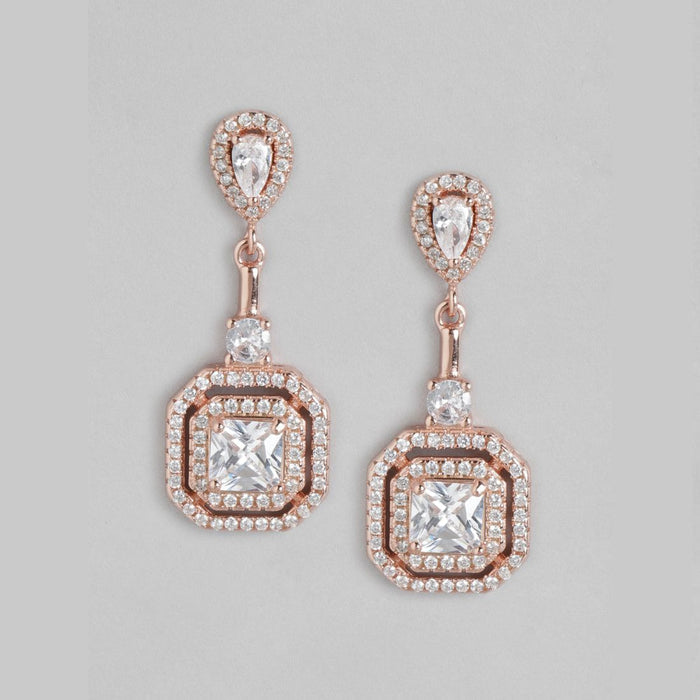Golden Radiance Square Cubic Zirconia 925 Sterling Silver Earrings
