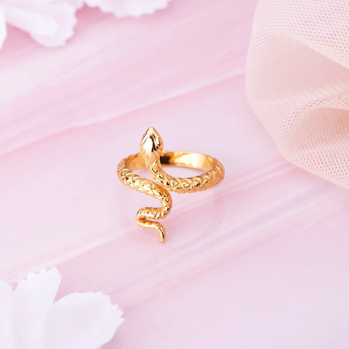 Golden Serpentess: Gold Plated 925 Sterling Silver Snake Ring (Adjustable)