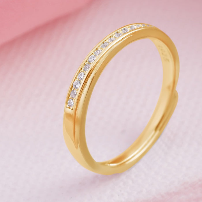 925 Sterling Silver Golden Splendor One Line CZ Gold Plated 925 Sterling Silver Ring (Adjustable) for Women – Zavya