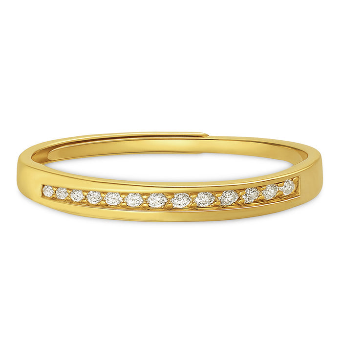 Gold plated 925 Sterling Silver adjustable ring for women featuring a single row of CZ stones – Zavya